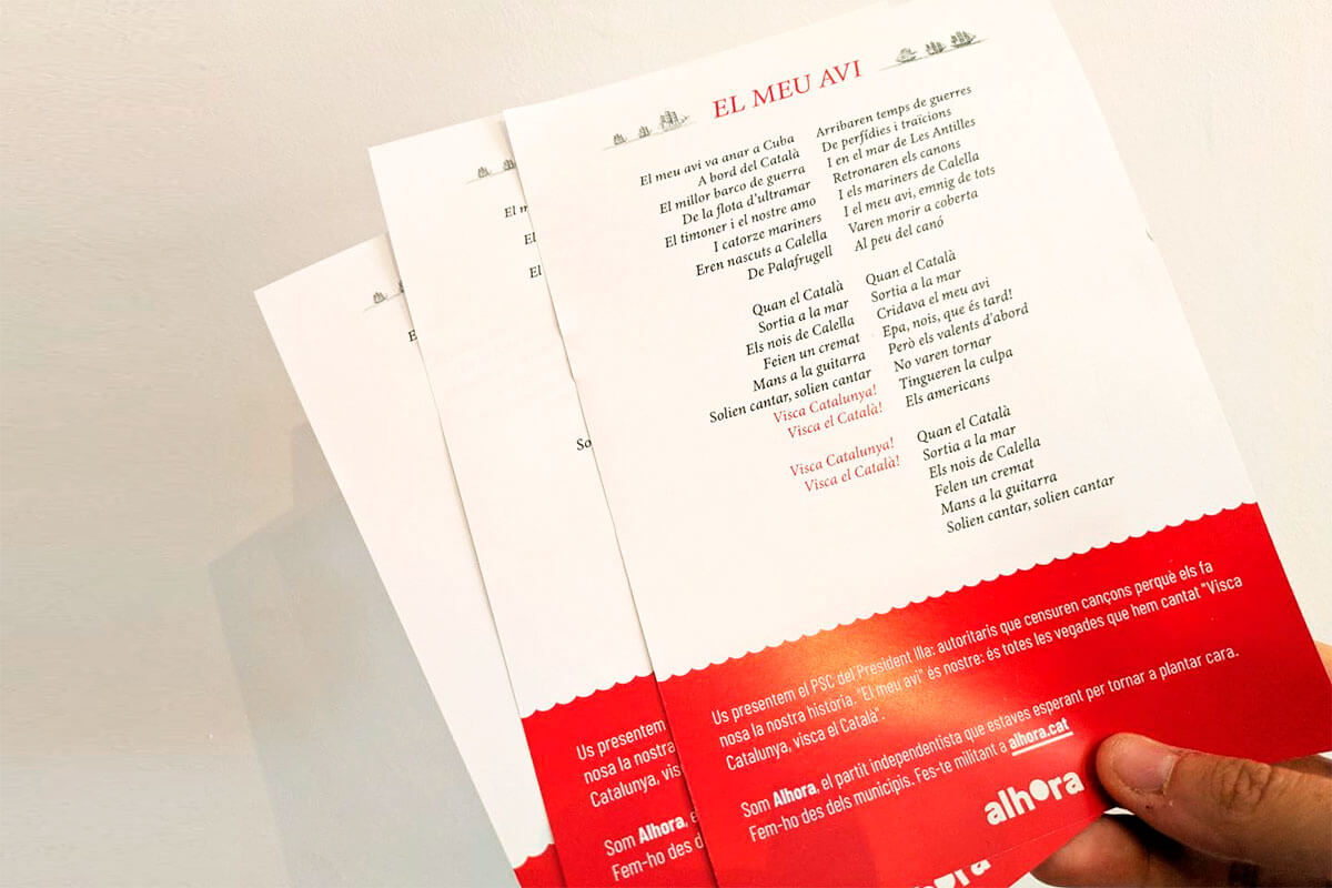 Alhora distribuirà avui 2.000 fulletons amb la lletra d’”El meu avi” a la 58a cantada d’havaneres de Calella de Palafrugell
